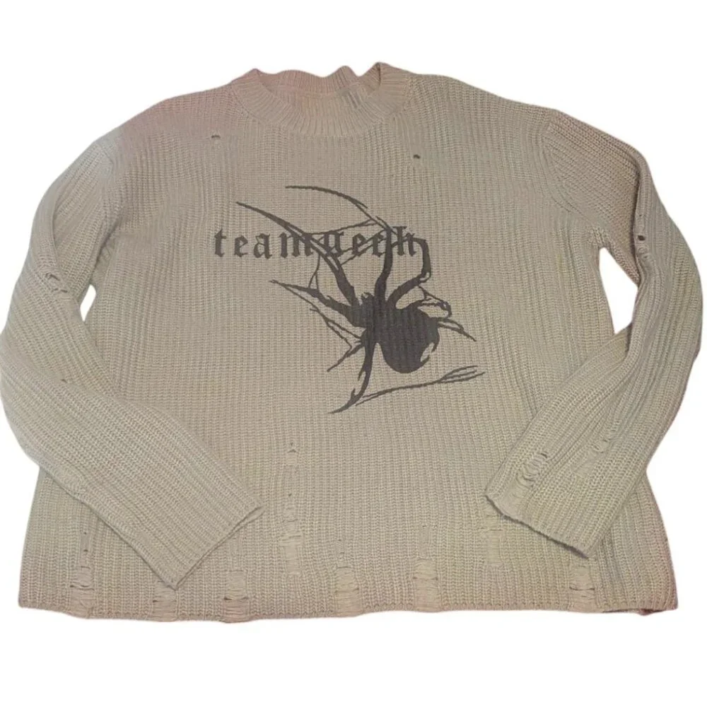 Y2K Sweater Goth Knit Distressed Edgy Spider Grunge Cosmique Studio‎